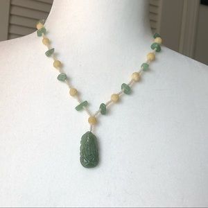 Faux Jade Beaded Guan Yin Necklace